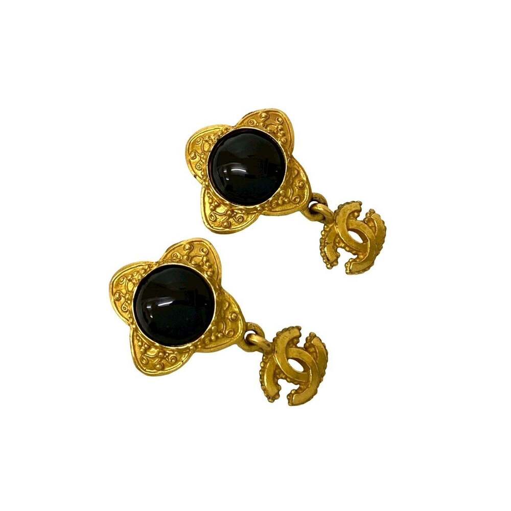 CHANEL Authentic Vintage Black Logo Earrings - Picture 5 of 6